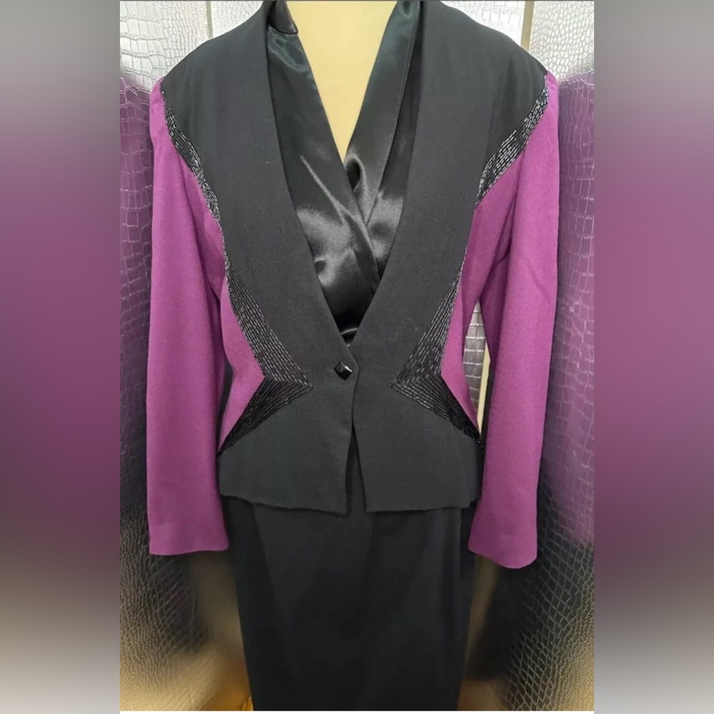 Jonathan Hitchcock for Reuben Thomas 80s Vintage Purple Black 3 Piece Skirt Suit
